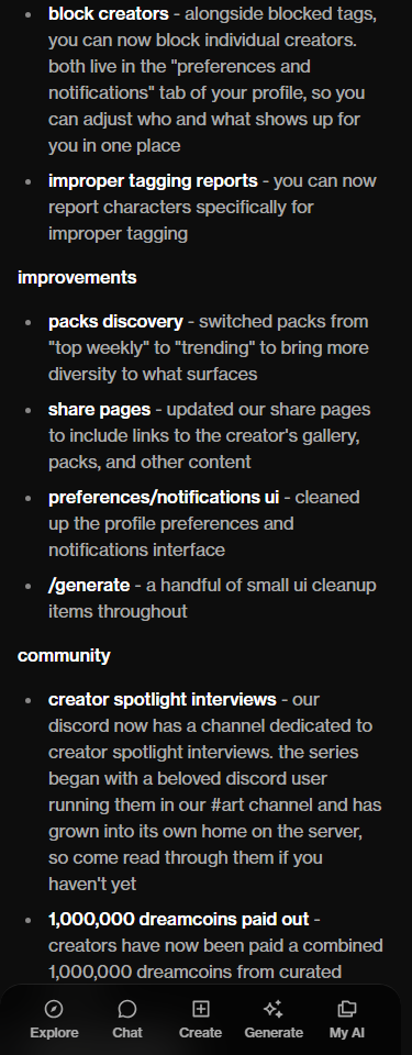 OurDream dated announcement placing creator and tag preferences together.